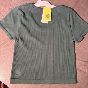 Green Ribbed Women Top